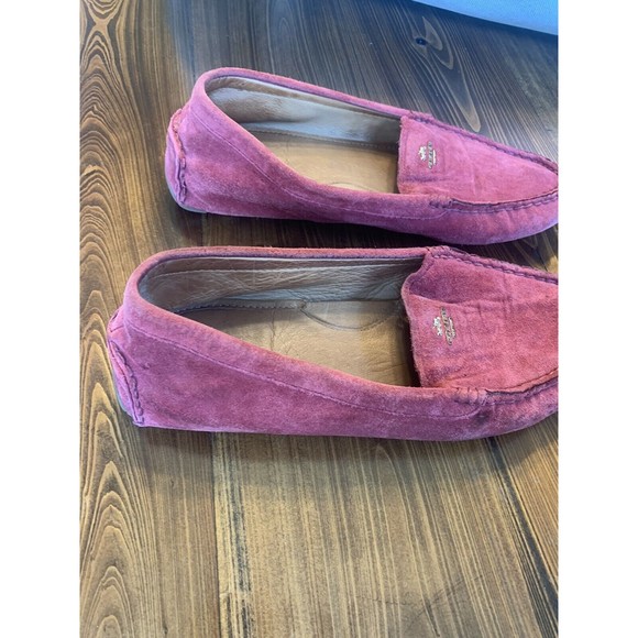 Coach Red 9.5 B Amber Suede Leather Loafer Driving Boat Moccasin Shoes Slip On - Picture 8 of 11